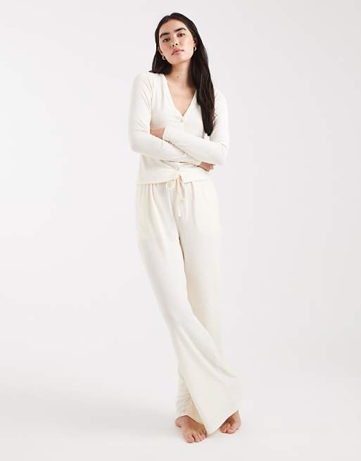 Brave Soul super soft button down pyjamas in cream