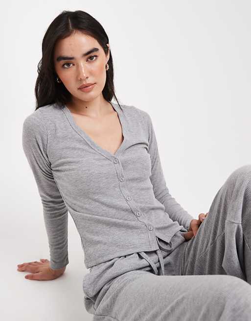 Brave Soul Super Soft Button Down Pyjamas In Light Grey