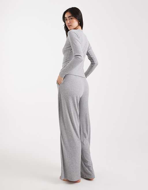 Brave Soul Super Soft Button Down Pyjamas In Light Grey