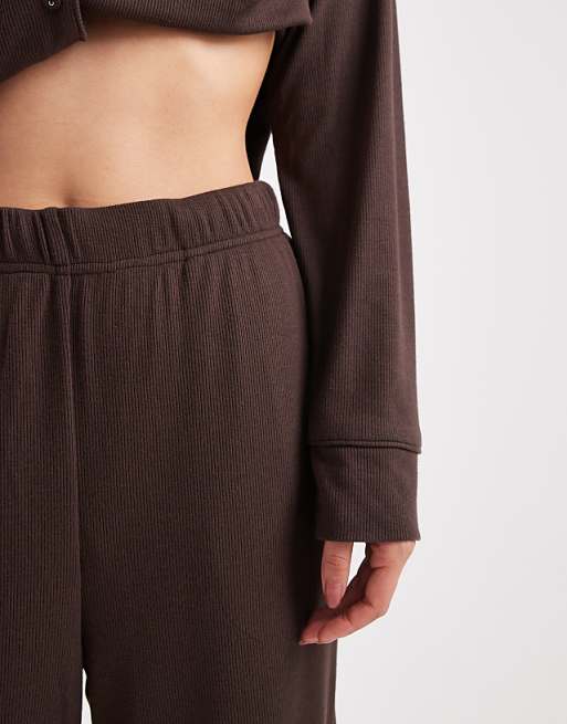 Brave Soul Super Soft Button Down Shirt And Trouser Pyjamas In Chocolate Brown