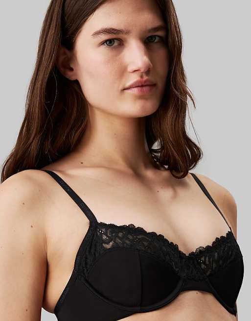 Calvin Klein Attraction Lace Detail Demi Underwire Bra In Black