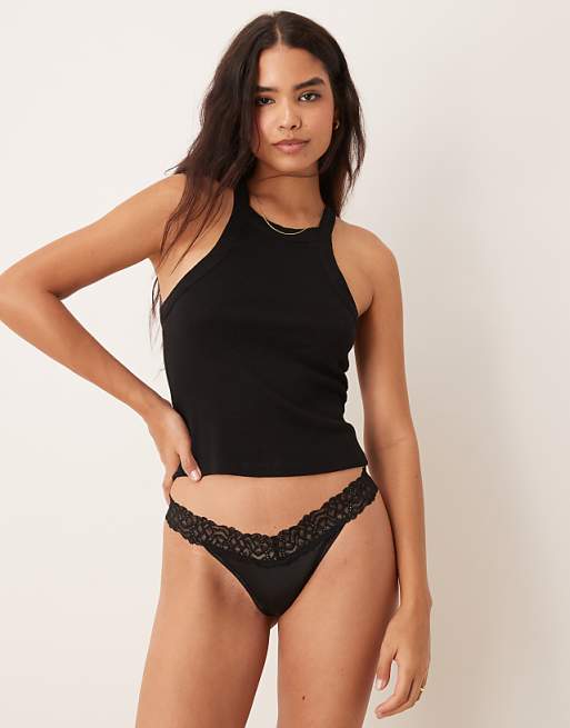 Calvin Klein Attraction Lace Detail Thong In Black