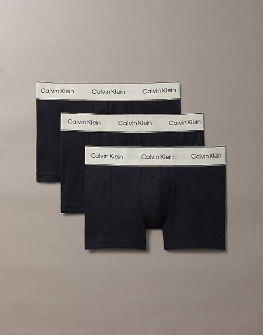 Calvin Klein Heritage Cotton 3 pack trunks in black with oyster waistbands