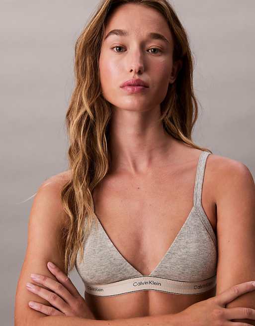Calvin Klein Heritage Cotton unlined triangle bra in grey heather
