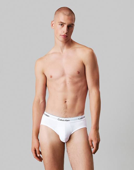 Calvin Klein Icon Cotton Stretch 3 Pack Hip Briefs In White Grey Black
