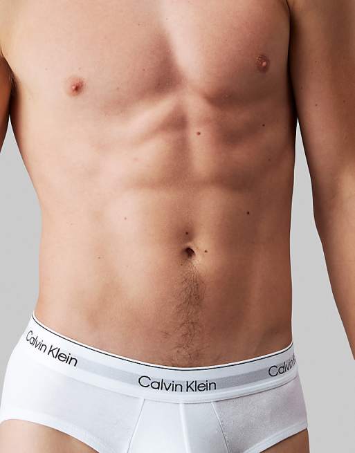 Calvin Klein Icon Cotton Stretch 3 Pack Hip Briefs In White Grey Black