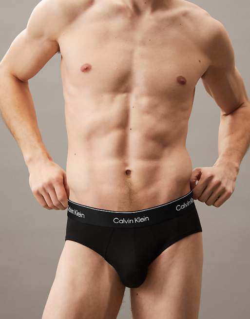 Calvin Klein Icon Cotton Stretch 3 Pack Hip Briefs In Triple Black