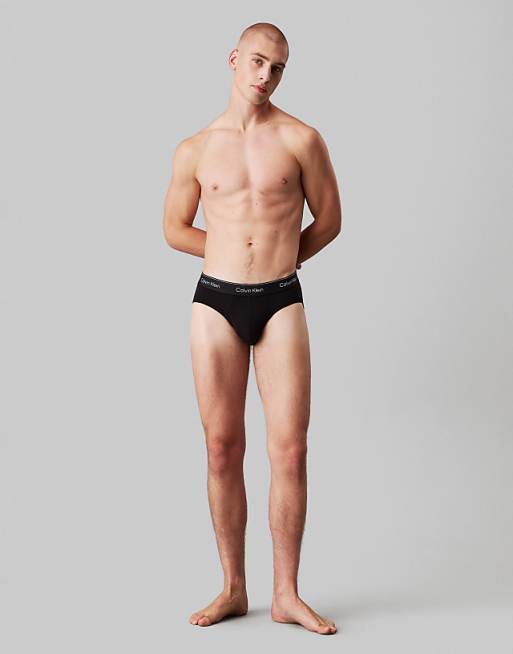 Calvin Klein Icon Cotton Stretch 3 Pack Hip Briefs In Black/blue