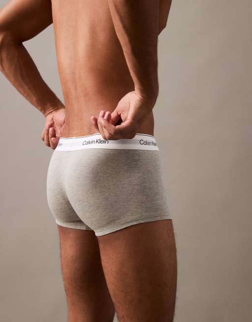 Calvin Klein Icon Cotton Stretch 3 Pack Low Rise Trunk In White Grey Black