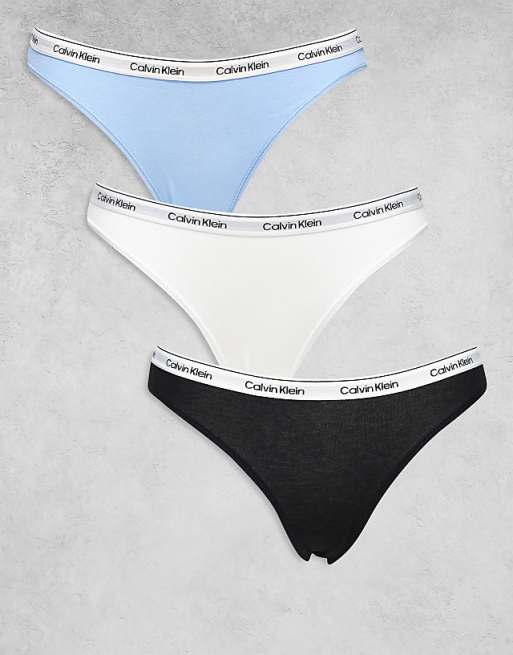 Calvin Klein Icon Logo 3 pack bikini briefs in black/white/blue