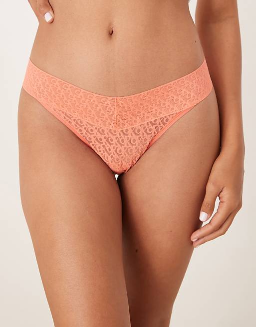 Calvin Klein Logo Lace thong in coral orange