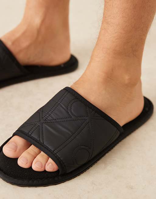 Calvin Klein Logo Mule Slippers In Black