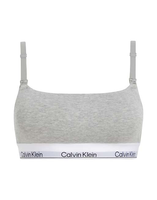 Calvin Klein Maternity Modern Cotton Nursing Scoop Logo Tape Bralette In Grey