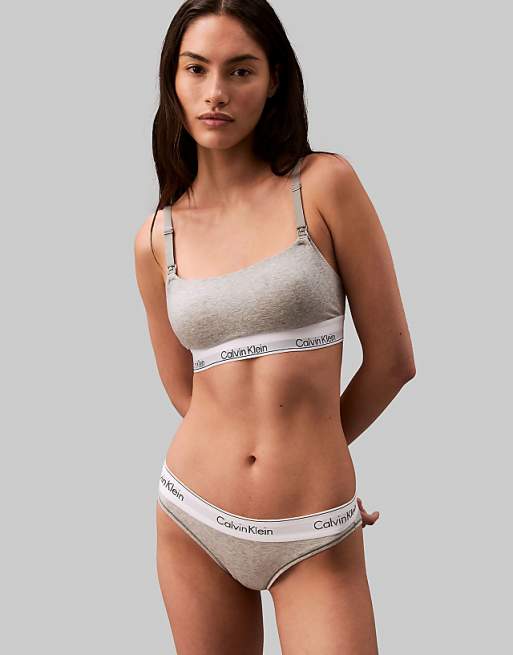 Calvin Klein Maternity Modern Cotton nursing scoop logo tape bralette in grey