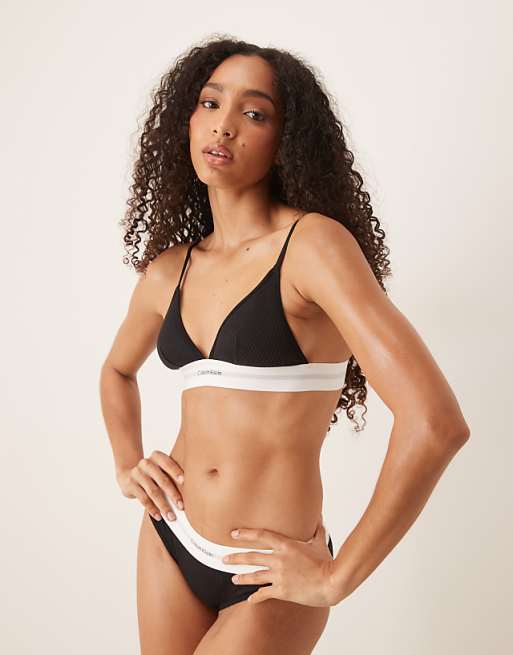 Calvin Klein Modal Rib Unlined Triangle Bra In Black