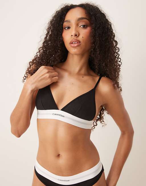 Calvin Klein modal rib unlined triangle bra in black