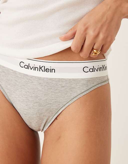 Calvin Klein Modern Cotton High Leg Tanga In Grey