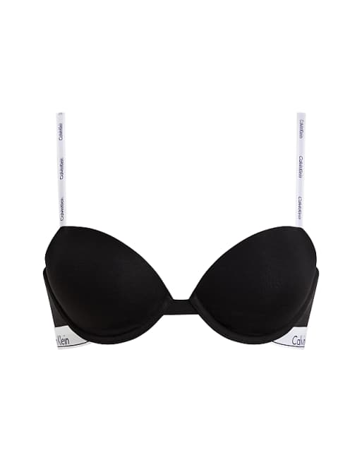 Calvin Klein Modern Cotton Lightly Lined Demi Underwire Bra With Logo Strap In Black
