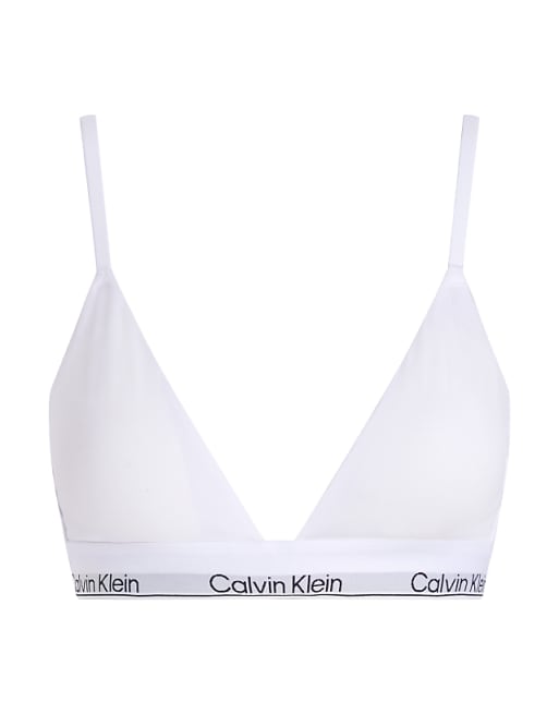 Calvin Klein Modern Cotton Lightly Lined Triangle Logo Tape Bralette In White