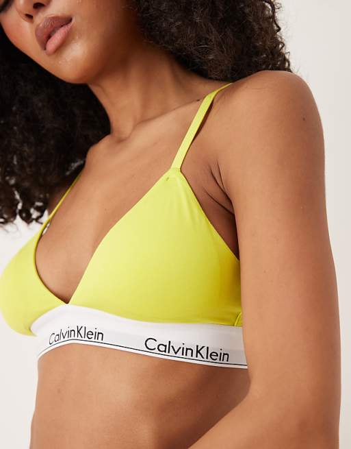 Calvin Klein Modern Cotton Lightly Lined Triangle Bralette In Lime Yellow