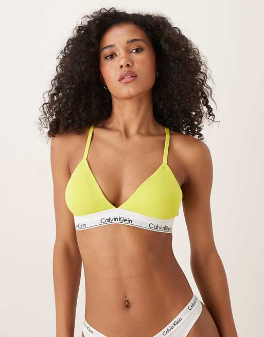 Calvin Klein Modern Cotton lightly lined triangle bralette in lime yellow