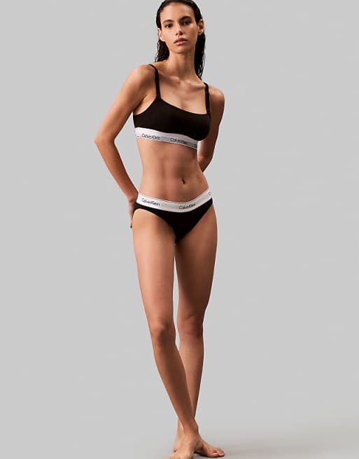 Calvin Klein Modern Cotton Nursing Scoop Logo Tape Bralette In Black