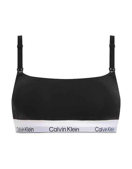 Calvin Klein Modern Cotton Nursing Scoop Logo Tape Bralette In Black