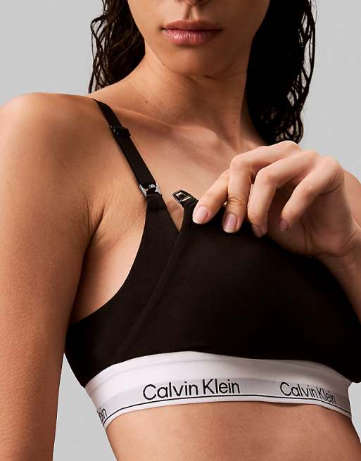 Calvin Klein Modern Cotton Nursing Scoop Logo Tape Bralette In Black