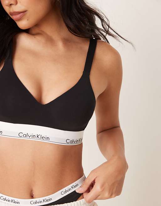 Calvin Klein Modern Cotton Plunge Lift Bralette In Black