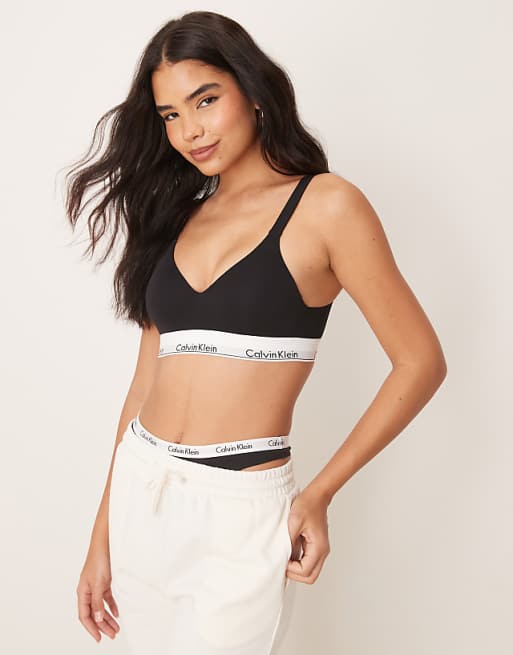 Calvin Klein Modern Cotton Plunge Lift Bralette In Black