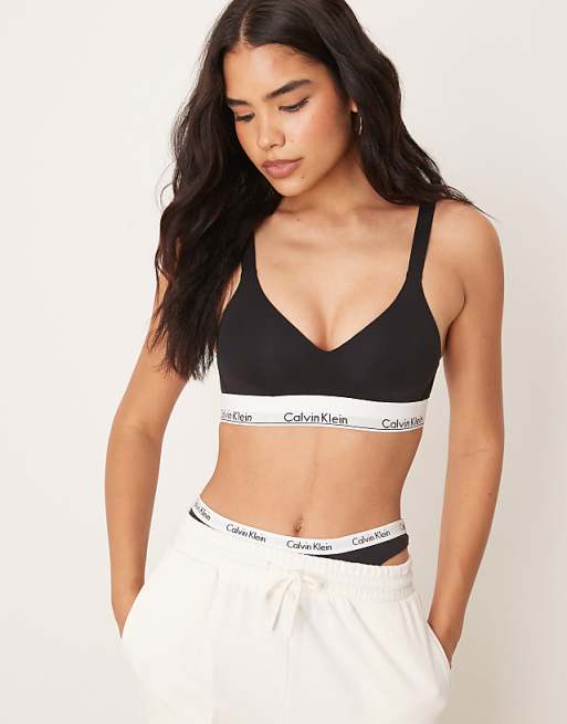 Calvin Klein Modern Cotton plunge lift bralette in black