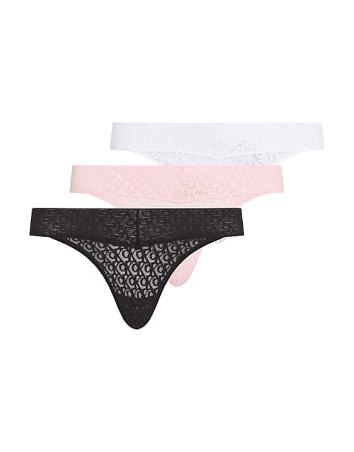 Calvin Klein Modern Lace 3 pack low rise thongs in black/white/pink