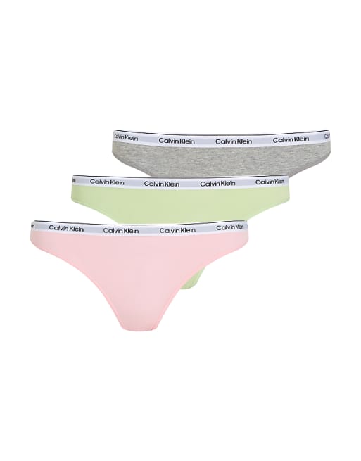 Calvin Klein Modern Logo 3 pack bikini briefs in green/pink/grey
