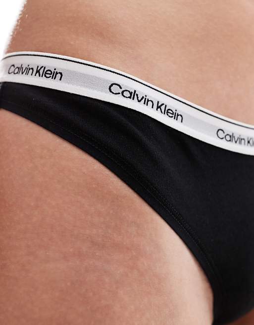 Calvin Klein Modern Logo Low Rise Thong In Black