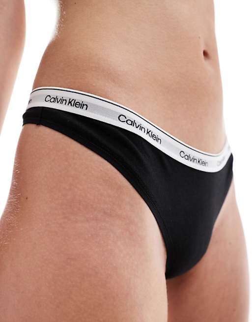 Calvin Klein Modern Logo Low Rise Thong In Black