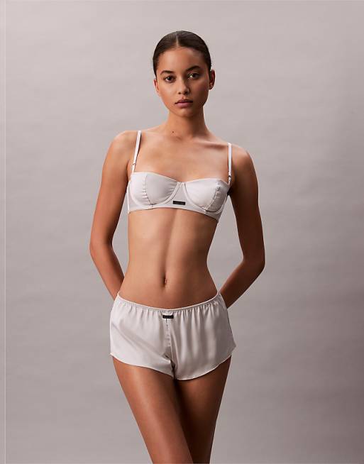 Calvin Klein sexy satin balconette bra in white