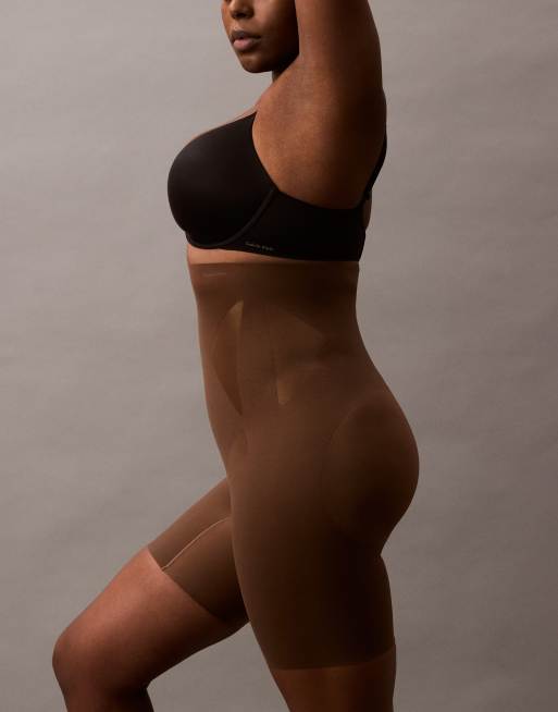 Calvin Klein Shapewear Firm Sculpted Stay Put Stretch Tummy Shorts In Brown