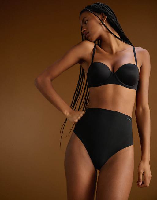 Calvin Klein Shapewear Sculpted Stay Put Mesh Thong In Black