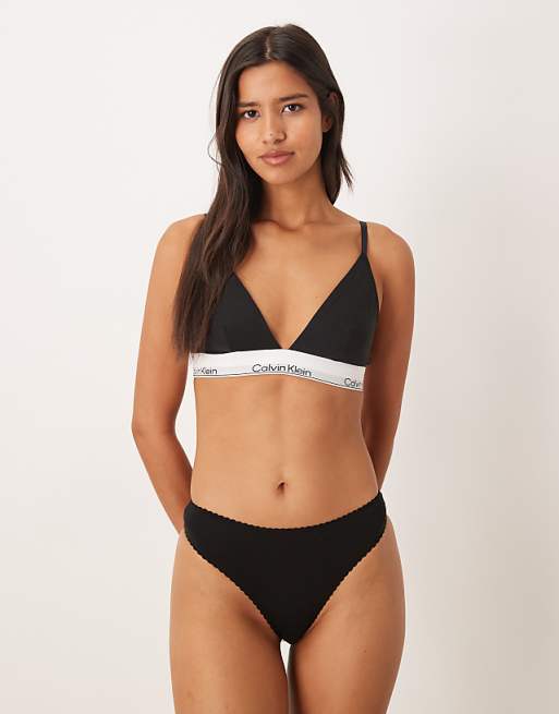 Calvin Klein Underlined Icon Cotton Modal Triangle Bralette In Black