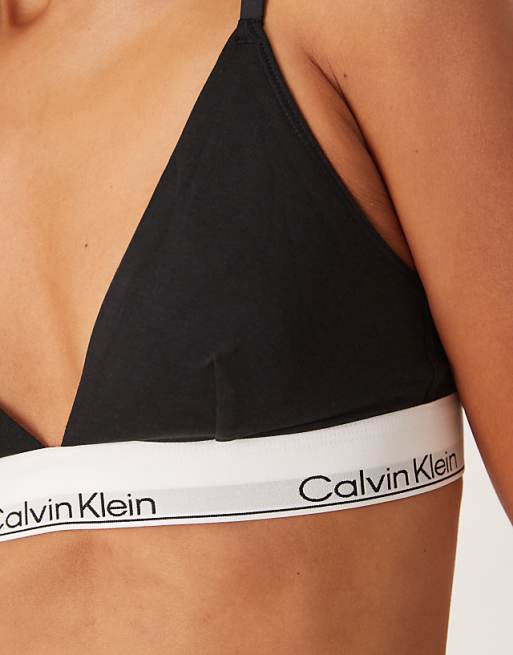 Calvin Klein Underlined Icon Cotton Modal Triangle Bralette In Black