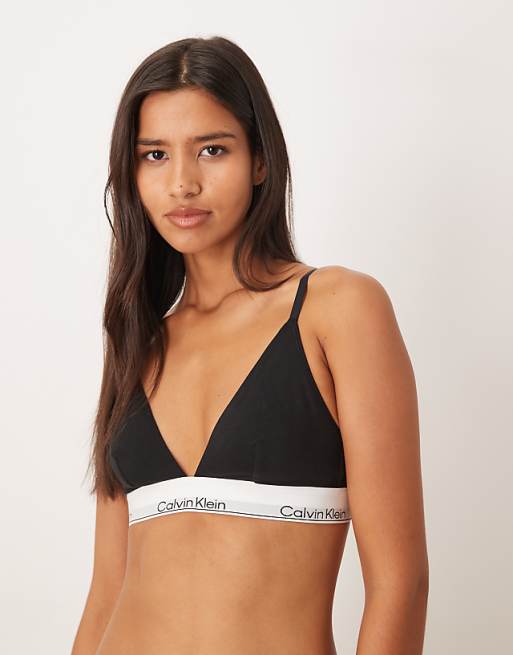 Calvin Klein underlined Icon Cotton Modal triangle bralette in black