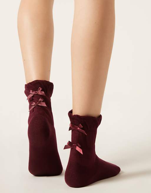 Calzedonia Gathered bow socks in bordeaux