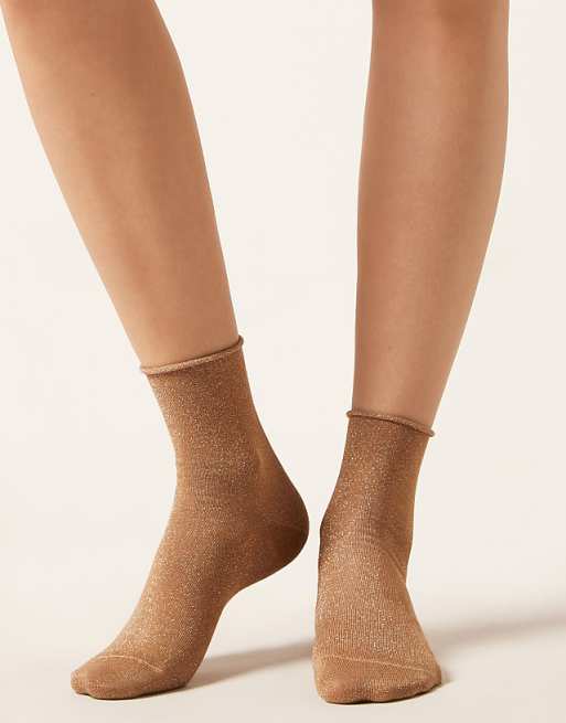 Calzedonia Glitter socks in natural brown biscotto