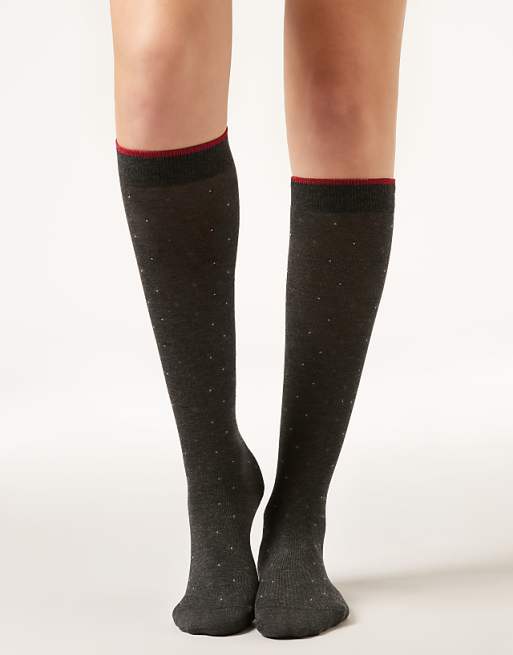 Calzedonia Long patterned socks in anthracite grey micro polka