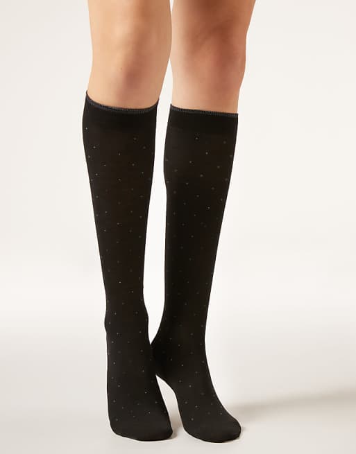 Calzedonia Long patterned socks in black micro polka dot