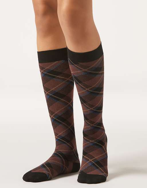 Calzedonia Long patterned socks in black tartan