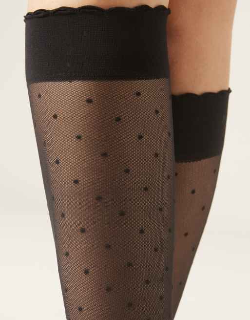 Calzedonia Patterned Knee-high Socks In Black Polka Dot