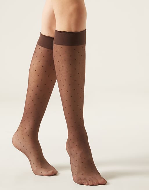 Calzedonia Patterned knee-high socks in dark brown polka dot