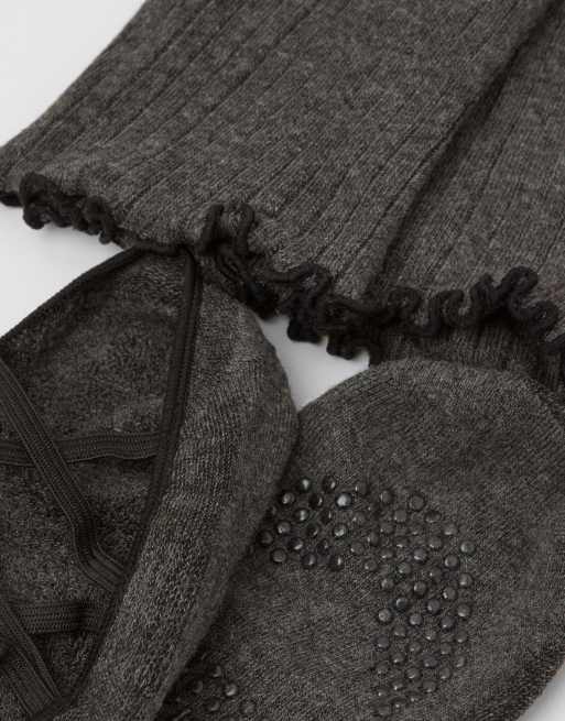 Calzedonia Pilates Socks With Leg Warmers In Charcoal Grey Ribbed