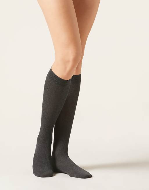 Calzedonia Ribbed long socks in charcoal grey melange